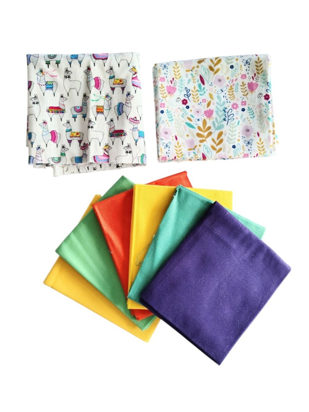 Quilting Fat Quarter Premium Fabrics Llamas Flowers Cheerful Colors Bundle